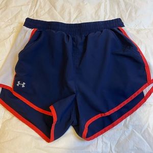 Under Armor navy and orange sport shorts